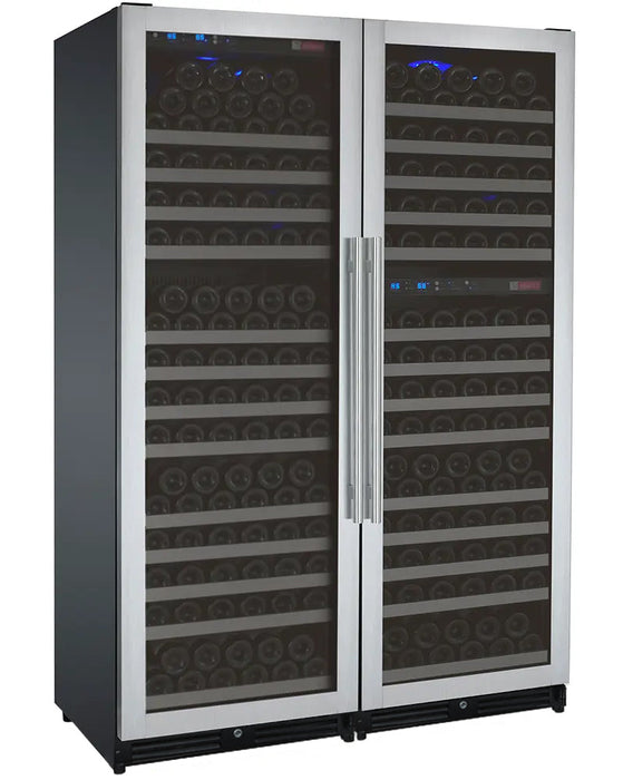 47" Wide FlexCount II Tru-Vino 349 Bottle Three Zone Stainless Steel Side-by-Side Wine Refrigerator