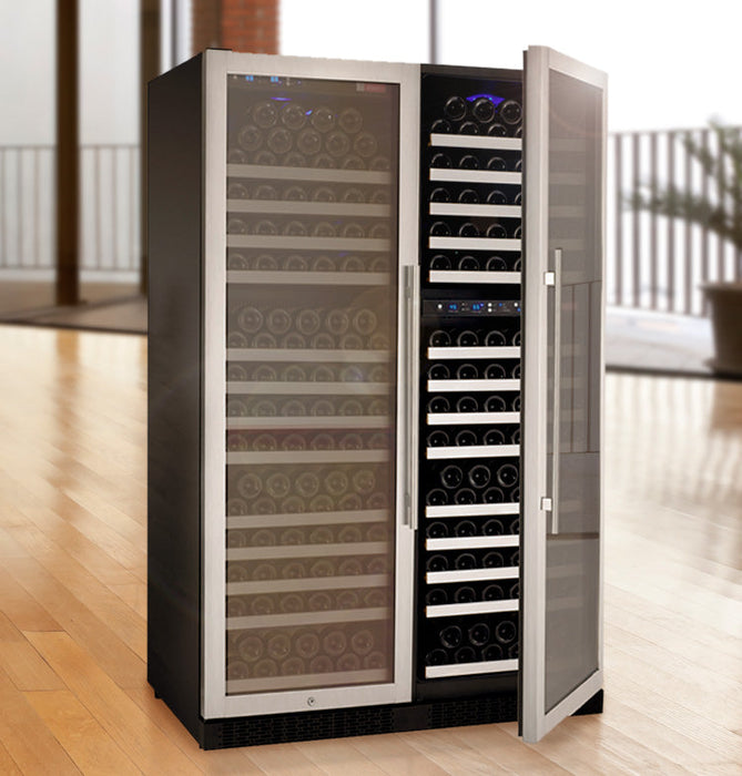 47" Wide FlexCount II Tru-Vino 349 Bottle Three Zone Stainless Steel Side-by-Side Wine Refrigerator