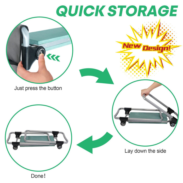 Upgrade Garden Kneeler Seat Garden Stools Bench with Tool Pocket, Green