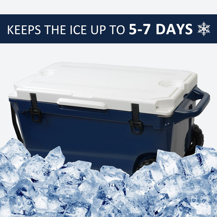 50QT Portable Ice Cooler Box with Wheels and Handle Ice Chest for Camping for Outdoor Fishing Travel