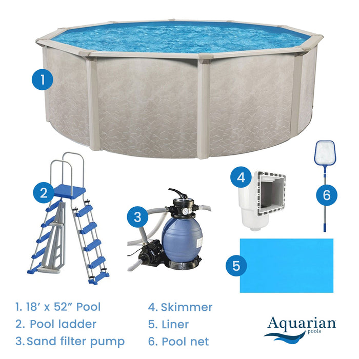 Aquarian Phoenix 18' x 52" Above Ground Swimming Pool w/Pump, Ladder & Hardware