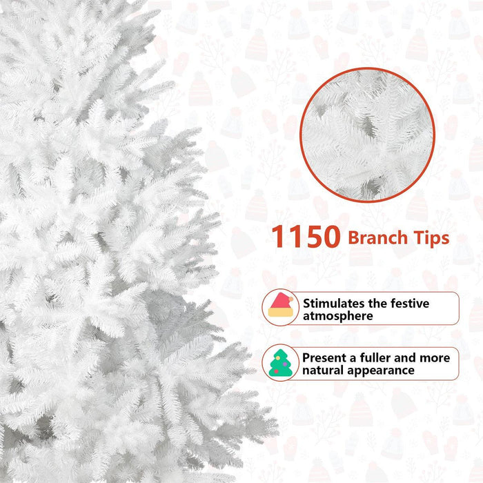 6.9ft Artificial Christmas Pine Tree Xmas Tree with 1150 Branch Tips Metal Stand, White