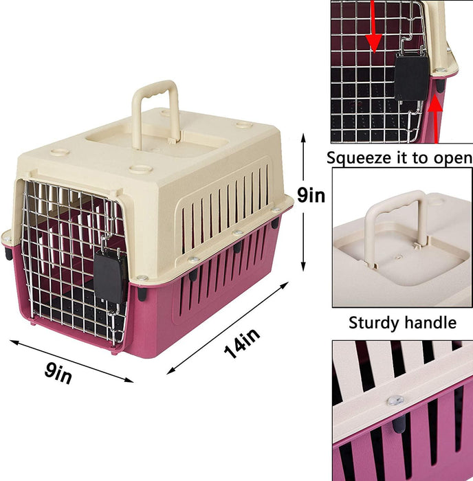 Small Plastic Cat & Dog Carrier Cage Portable Pet Box Airline Approved Pet Kennel 16.5lbs Weight Capacity, Red