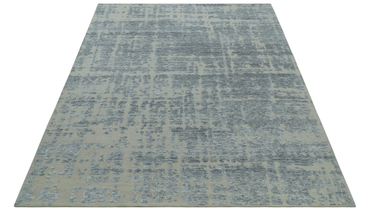 Modern Abstract Design Beige And Gay 8x10 Hand Knotted Wool Area Rug