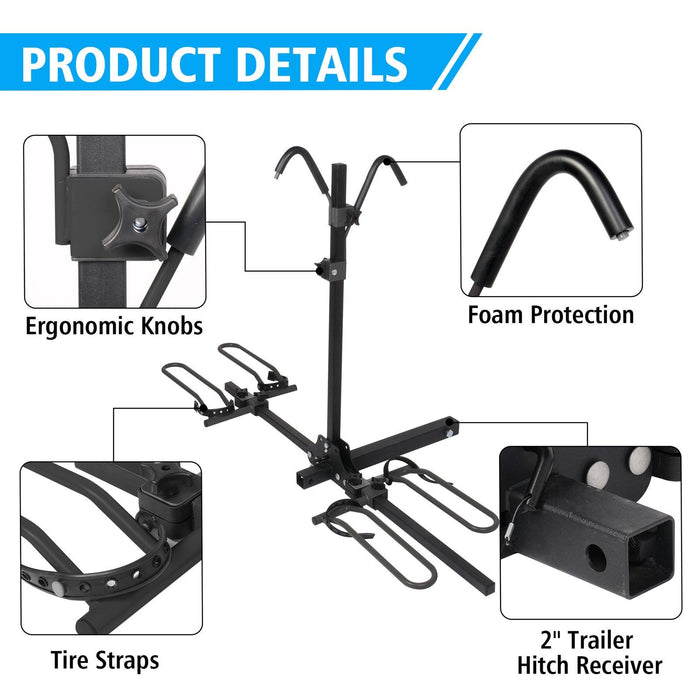 Hitch Mount Bike Rack for 2 Bikes Platform Style Bicycle Carrier for Car with 2" Hitch Receiver, Straight Tube