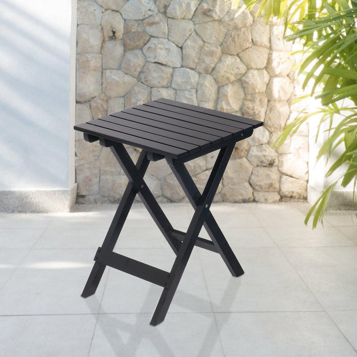 13.7" Square Outdoor Patio Folding Side Table Wood Portable End Table, Black