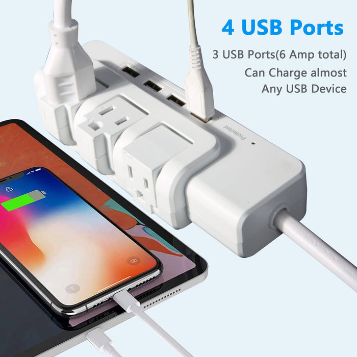 3 Outlet 4 USB Ports Rotating Power Strip with Surge Protector Wall Mount for Home Office