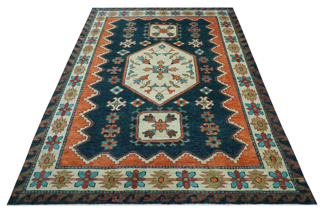 Custom Made Traditional Blue And Ivory Hand Knotted Wool Rug