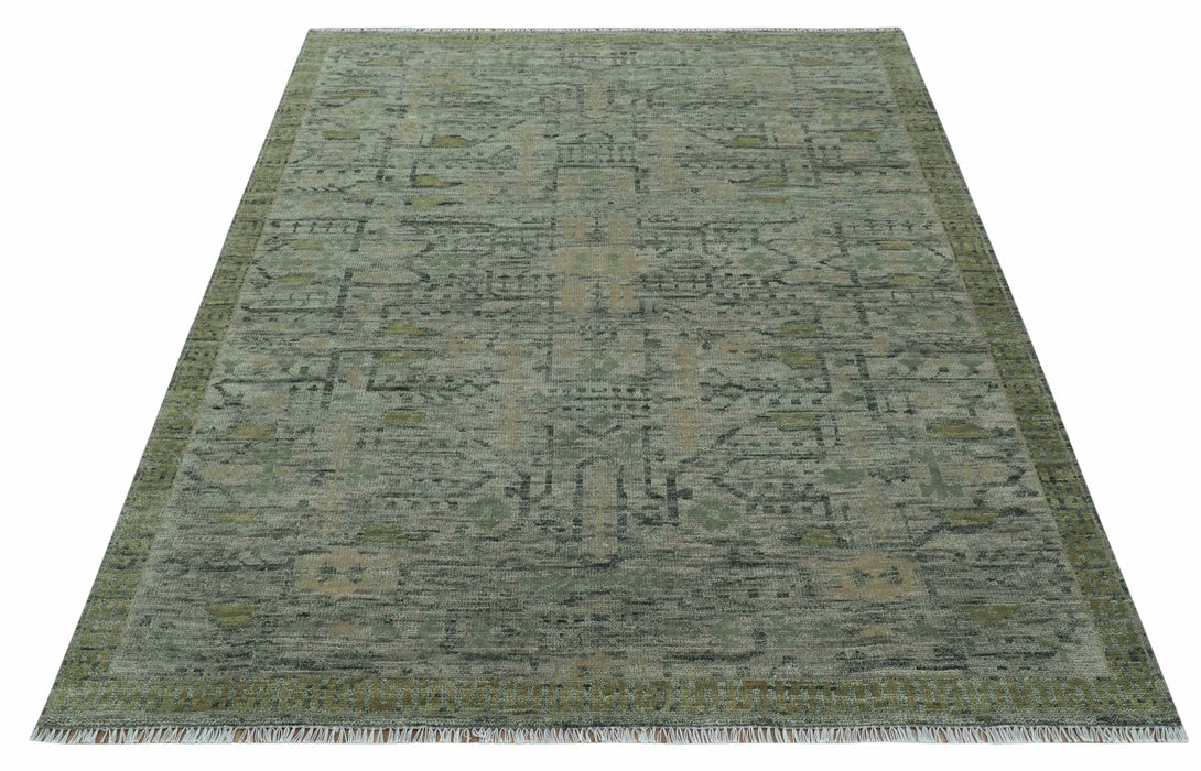 Custom Made Rug Modern Transitional Design Beige And Green Hand Knotted wool