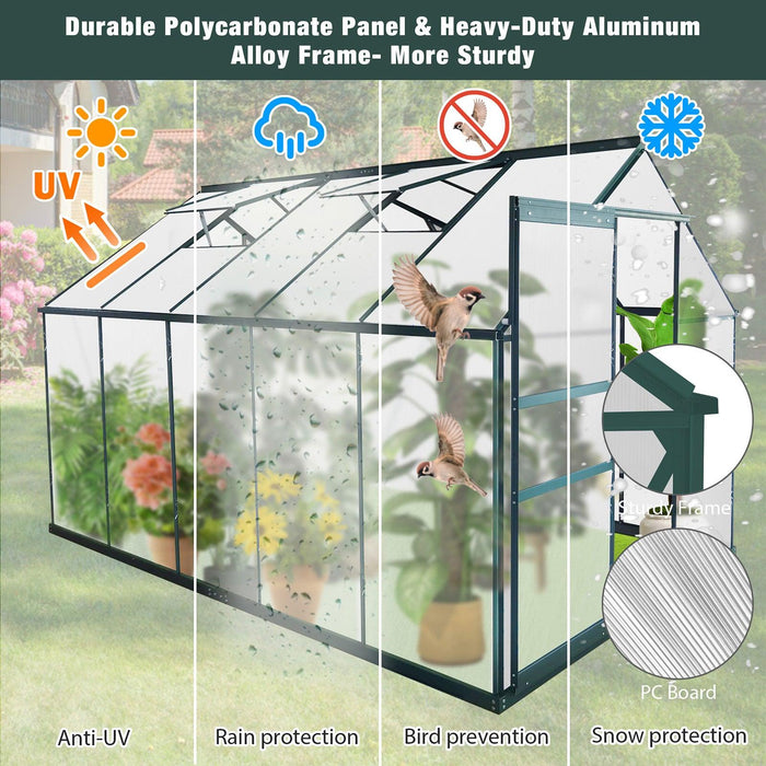 10x6 ft Walk-in Outdoor Greenhouse with Sliding Door, Vent Window, Rain Gutter