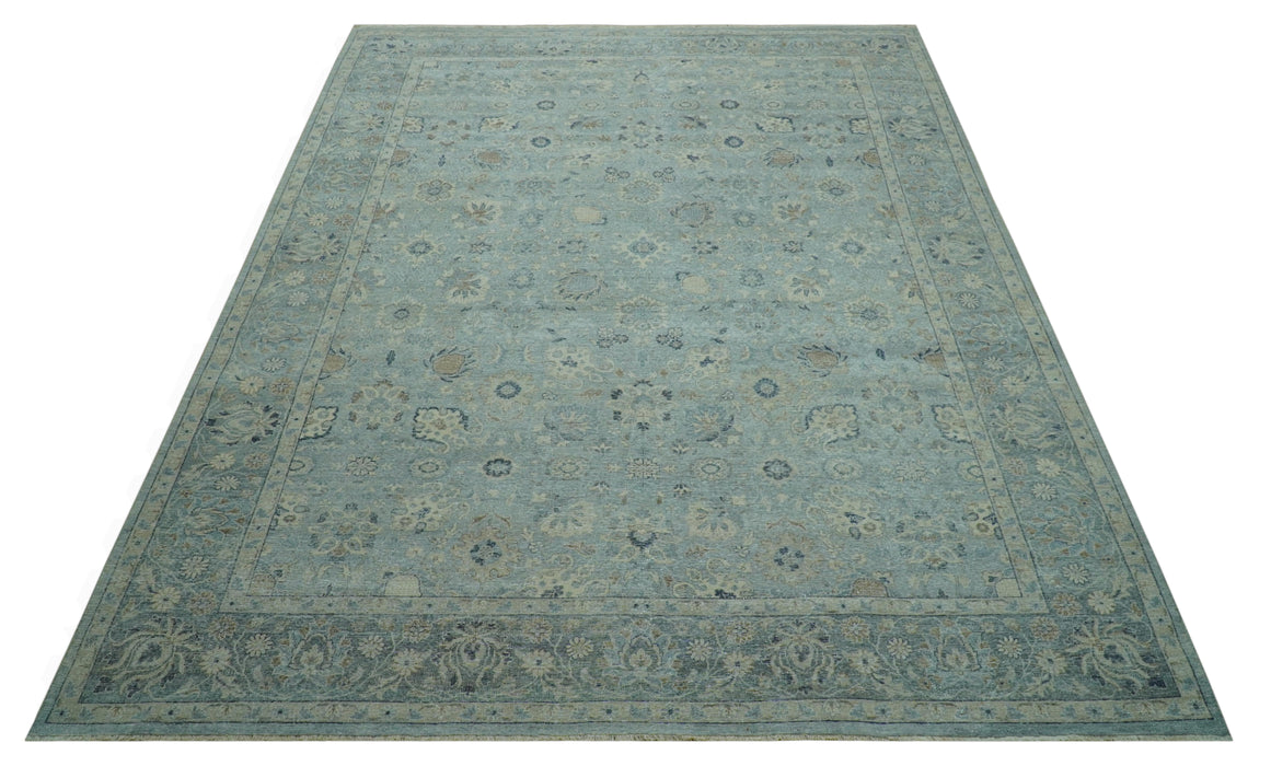 Distressed traditional And Beige Hand Knotted 10x14 Wool Area Rug