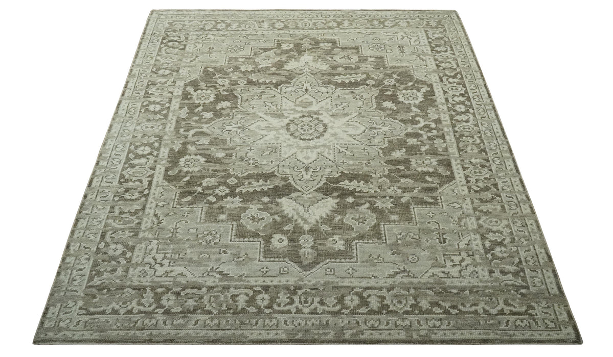 Traditional Turkish Design Beige And Brown Hand Knotted Custom Made wool rug