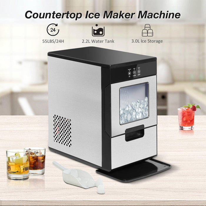 55lbs/24H Countertop Nugget Ice Maker Self-Cleaning Ice Machine with Ice Scoop and Drip Tray