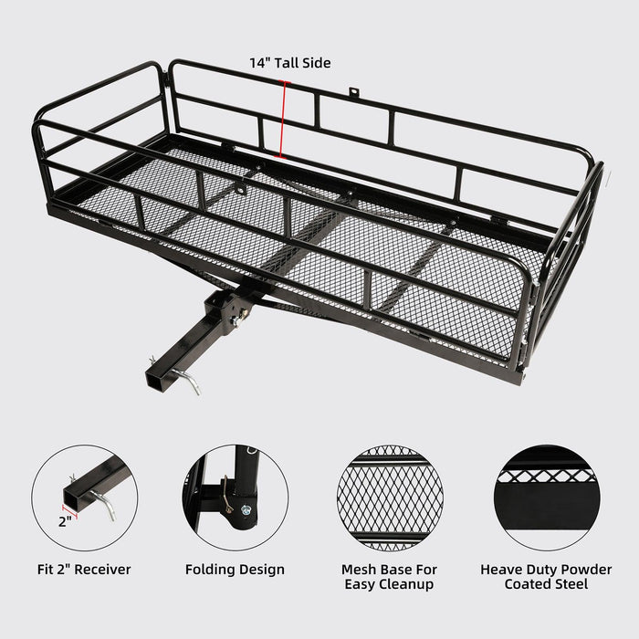 60"x 24"x 14" Hitch Mount Steel Cargo Carrier Basket Folding Cargo Rack with 2" Receiver, Black