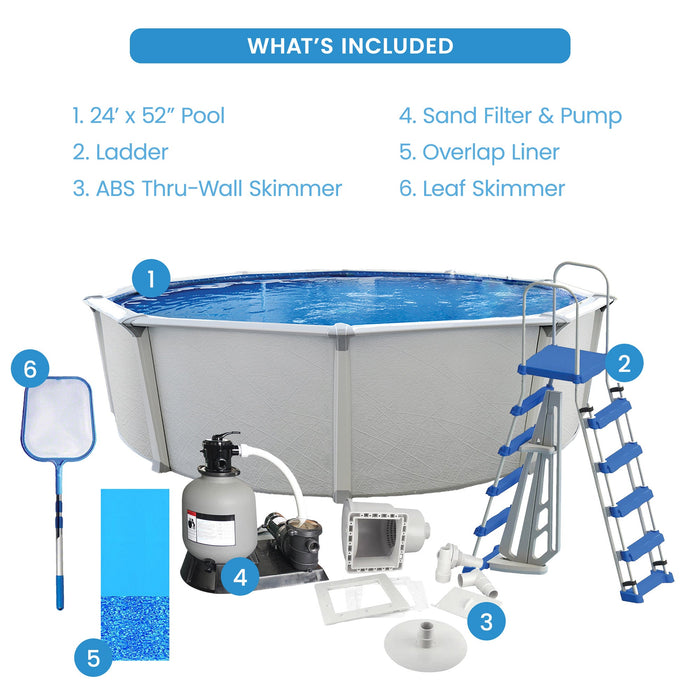 Aquarian Fuzion 24' x 52" Above Ground Swimming Pool w/Pump, Ladder & Supplies