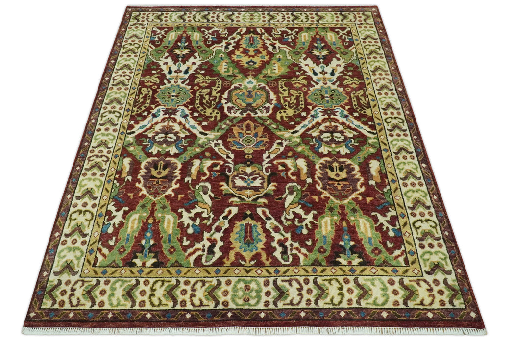 Traditional Large Design Maroon and Green Hand Knotted Custom Made wool area rug