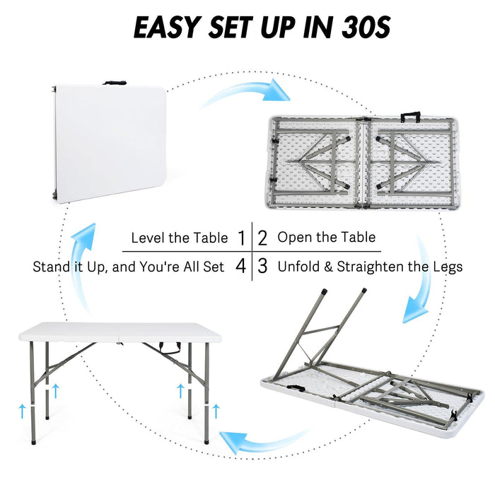 4ft Portable Folding Plastic Table for 4-6 Picnic Dining Table 48" with Carry Handle, White