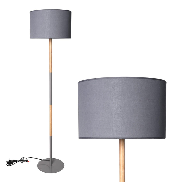 Standing Floor Lamp with 8W LED Bulb Foot Switch Fabric Lamp Shade Tall Stand Up Floor Lamp, Gray