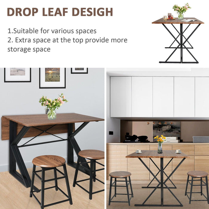 Drop Leaf Dining Table Set for Small Space, 35.4" Drop Leaf Table with 2 Stools