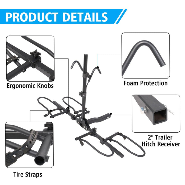 Hitch Mount Bike Rack for 2 Bikes Platform Style Bicycle Carrier for Car with 2" Hitch Receiver, S Tube