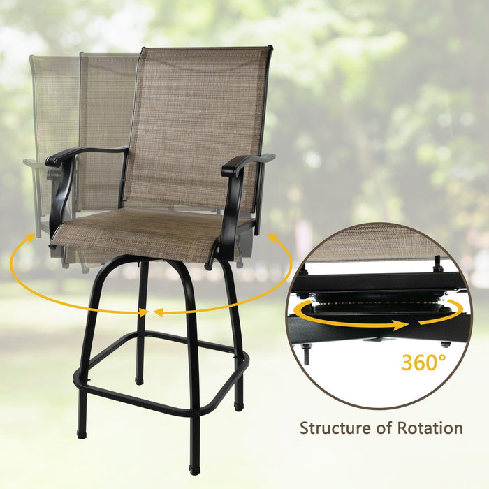 Set of 2 Patio Swivel Bar Stools Outdoor Bar Height Patio Stools Bar Chairs with High Back and Armrest