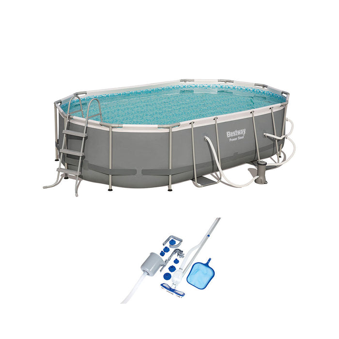 Bestway Steel 16' x 10' x 42" Metal Above Ground Pool Set and Maintenance Kit