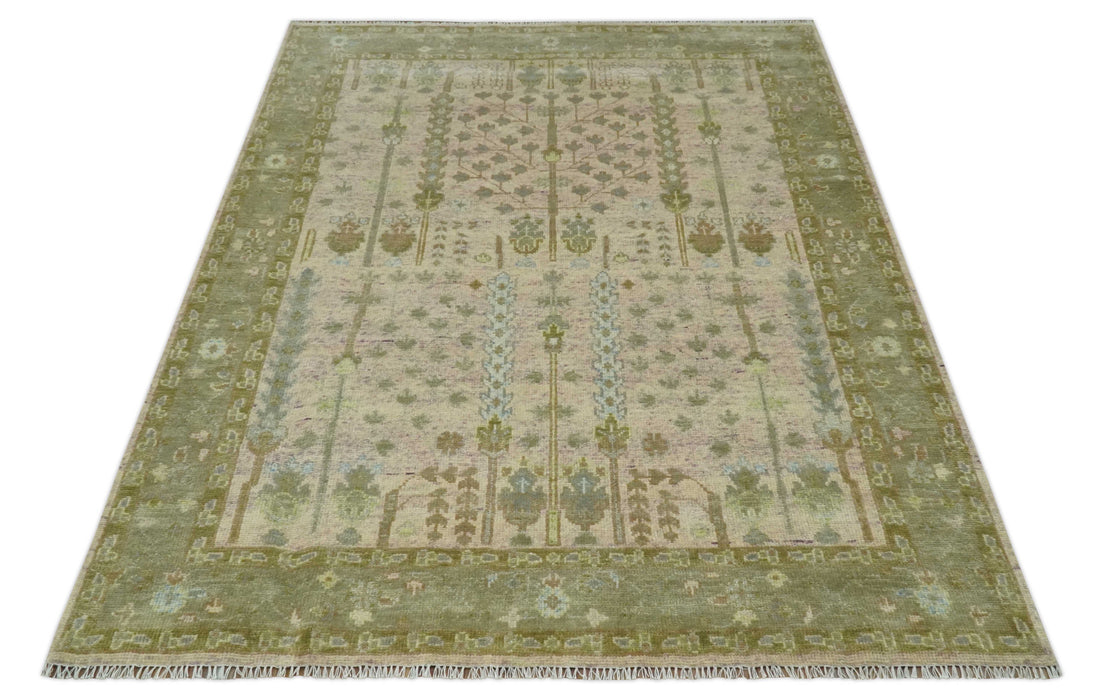 Tree of life Beige, Purple and Olive Hand Knotted Traditional Floral Custom Made wool rug