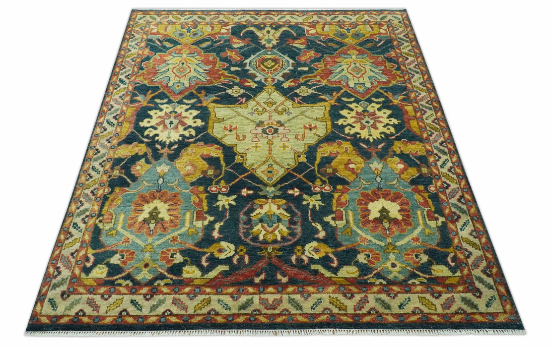 Traditional Oushak Blue and Gold Antique Style Hand knotted Custom Made Area Rug