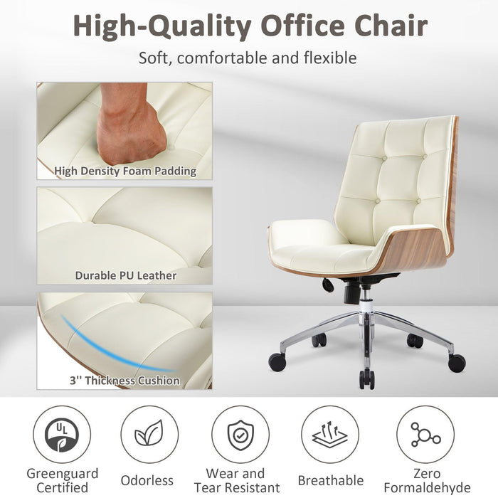 Executive Ergonomic Office Leather Chairs with Tilt and Height Adjustable, Cream White