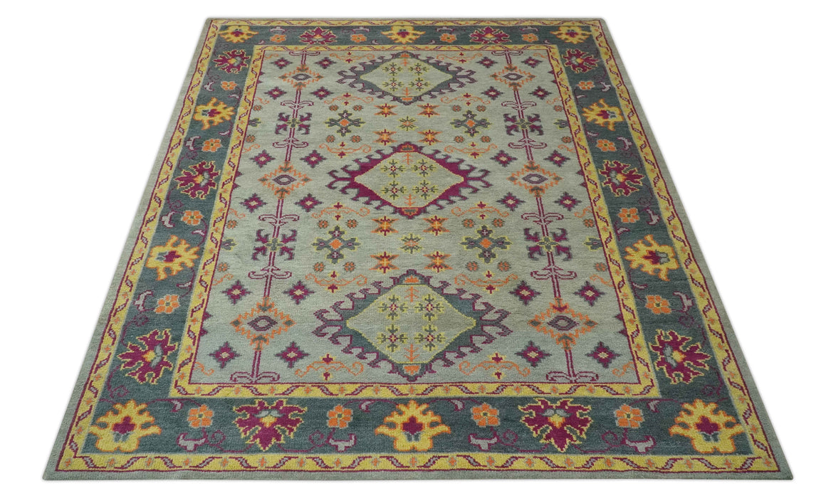 Custom Made Silver, Charcoal and Purple Traditional Oriental Hand Knotted wool Rug