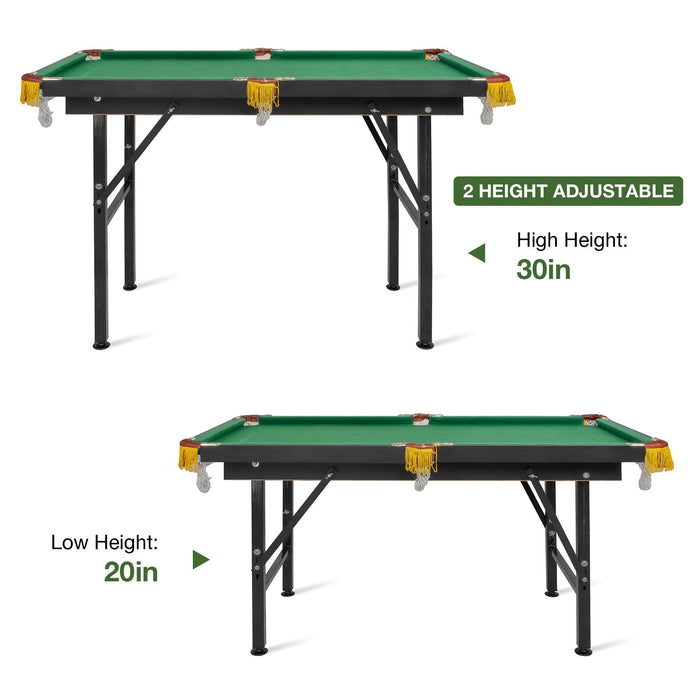 47" Portable Folding Pool Billiard Table 2 Height Adjustable Game Table for Kids, Green