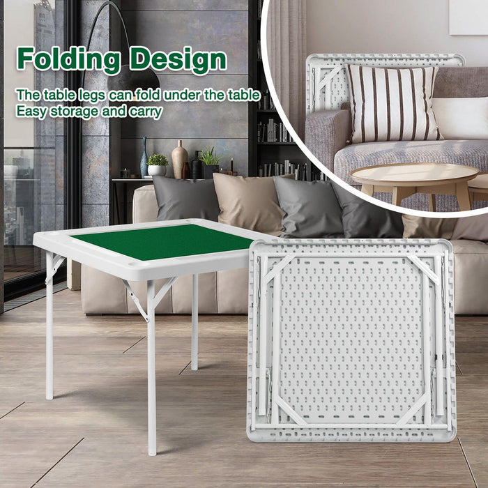 35.4" Folding Mahjong Table Square Poker Table with Cup Holders and Chip Trays