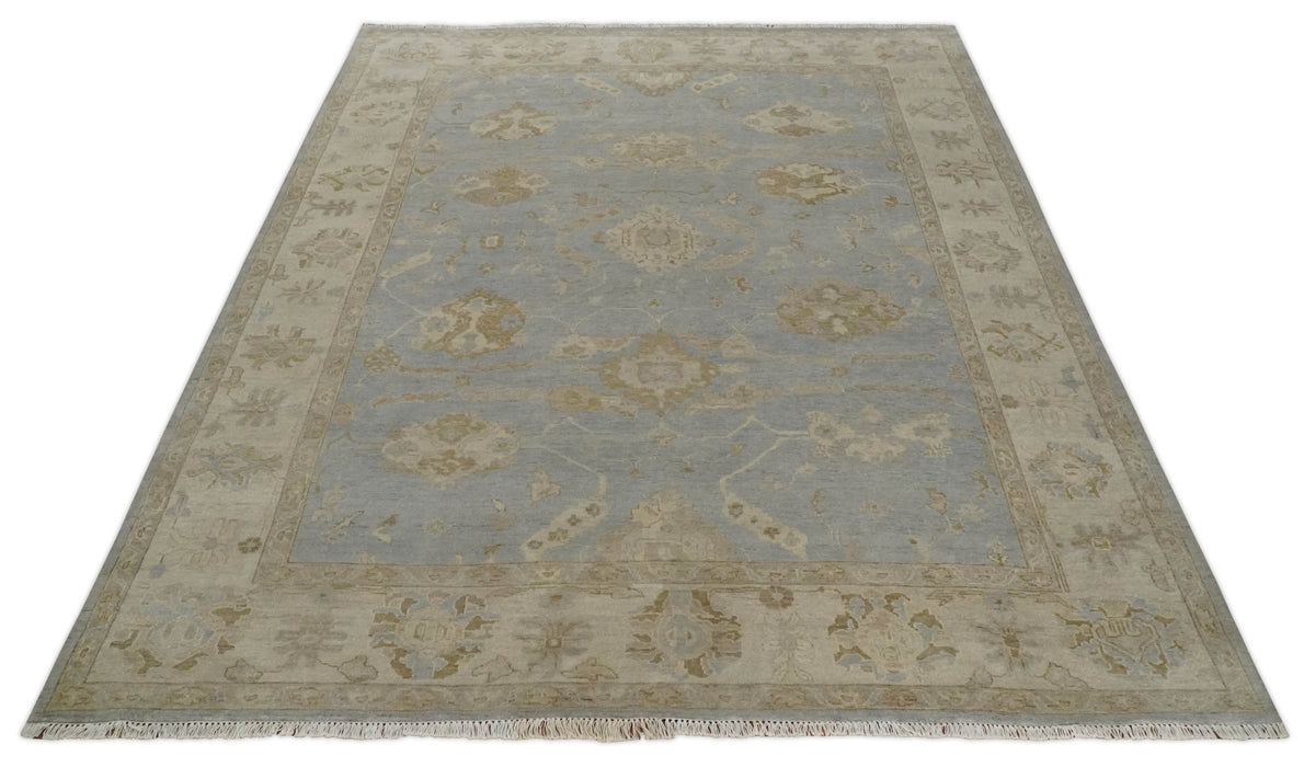 Antique look Gray, Beige and Olive Hand knotted Traditional Oushak 9x12 wool Area Rug