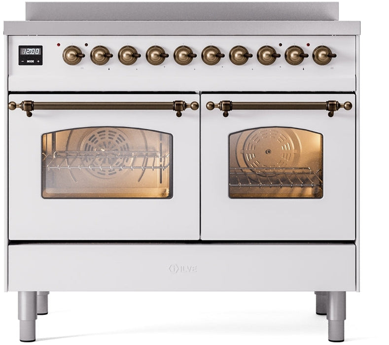 ILVE Nostalgie II 40" Induction Range with Element Stove and Electric Oven in White with Bronze Trim, UPDI406NMPWHB