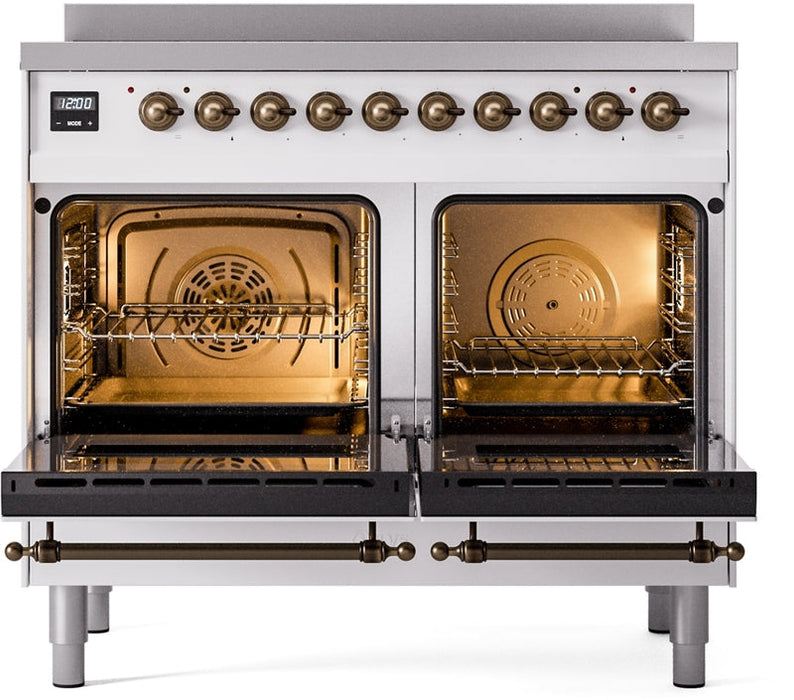 ILVE Nostalgie II 40" Induction Range with Element Stove and Electric Oven in White with Bronze Trim, UPDI406NMPWHB