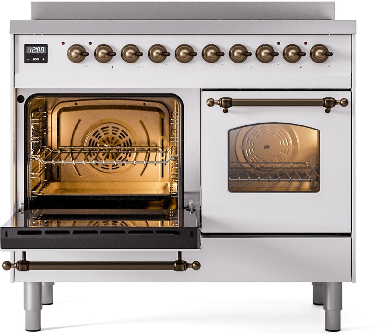 ILVE Nostalgie II 40" Induction Range with Element Stove and Electric Oven in White with Bronze Trim, UPDI406NMPWHB