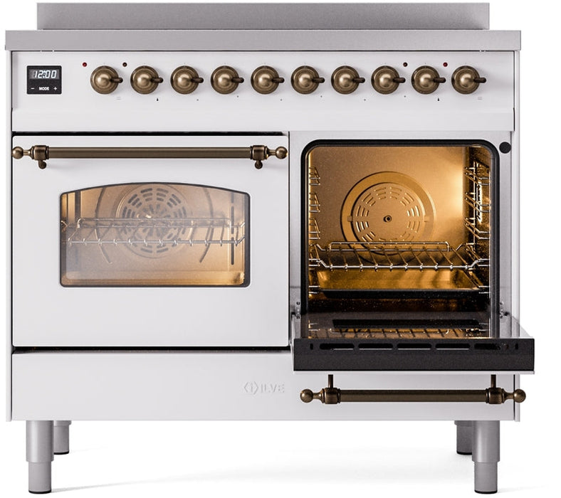 ILVE Nostalgie II 40" Induction Range with Element Stove and Electric Oven in White with Bronze Trim, UPDI406NMPWHB