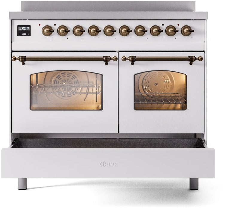 ILVE Nostalgie II 40" Induction Range with Element Stove and Electric Oven in White with Bronze Trim, UPDI406NMPWHB