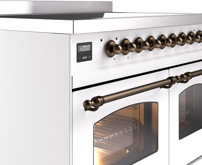 ILVE Nostalgie II 40" Induction Range with Element Stove and Electric Oven in White with Bronze Trim, UPDI406NMPWHB