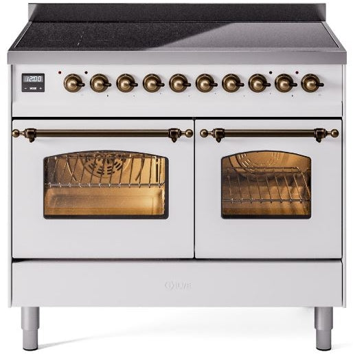 ILVE Nostalgie II 40" Induction Range with Element Stove and Electric Oven in White with Bronze Trim, UPDI406NMPWHB