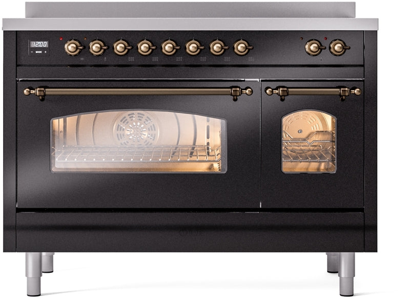 ILVE Nostalgie II 48" Induction Range with Element Stove and Electric Oven in Black with Bronze Trim, UPI486NMPBKB