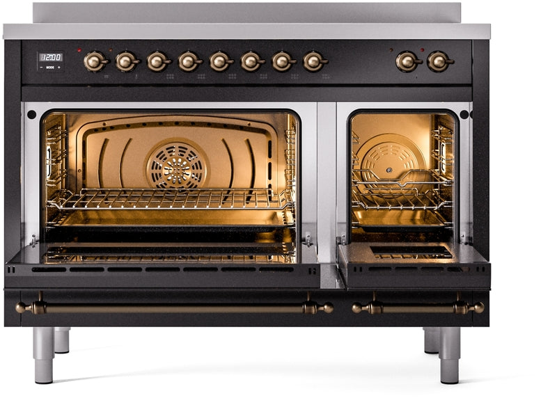 ILVE Nostalgie II 48" Induction Range with Element Stove and Electric Oven in Black with Bronze Trim, UPI486NMPBKB