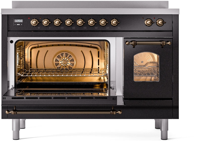 ILVE Nostalgie II 48" Induction Range with Element Stove and Electric Oven in Black with Bronze Trim, UPI486NMPBKB