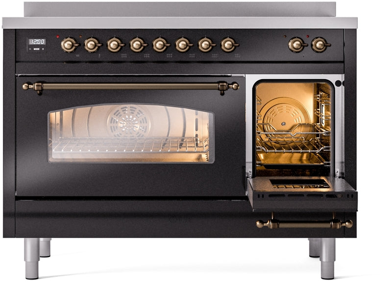 ILVE Nostalgie II 48" Induction Range with Element Stove and Electric Oven in Black with Bronze Trim, UPI486NMPBKB