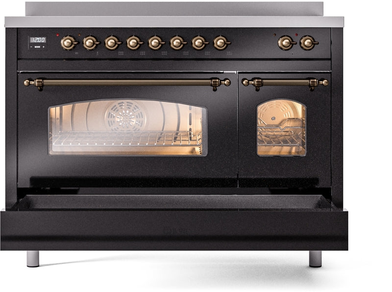 ILVE Nostalgie II 48" Induction Range with Element Stove and Electric Oven in Black with Bronze Trim, UPI486NMPBKB