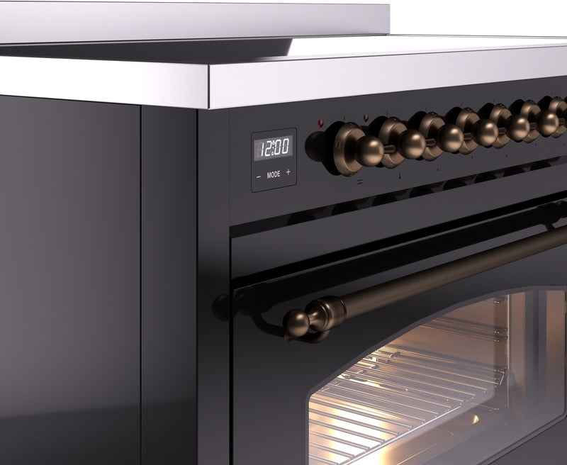 ILVE Nostalgie II 48" Induction Range with Element Stove and Electric Oven in Black with Bronze Trim, UPI486NMPBKB