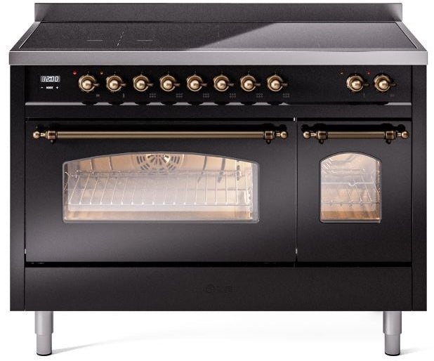 ILVE Nostalgie II 48" Induction Range with Element Stove and Electric Oven in Black with Bronze Trim, UPI486NMPBKB