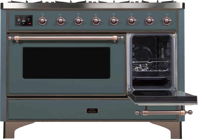 ILVE Majestic II 48" Dual Fuel Propane Gas Range in Blue Grey with Bronze Trim, UM12FDNS3BGBLP