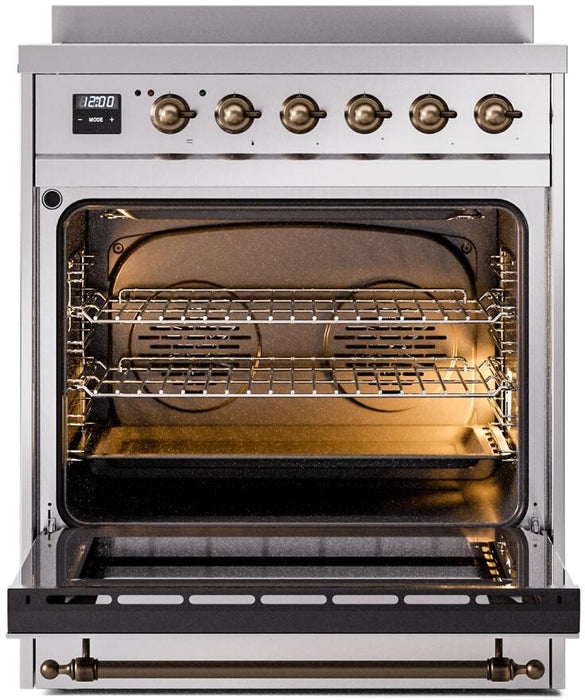 ILVE Nostalgie II 30" Induction Range with Element Stove and Electric Oven in Stainless Steel with Bronze Trim, UPI304NMPSSB