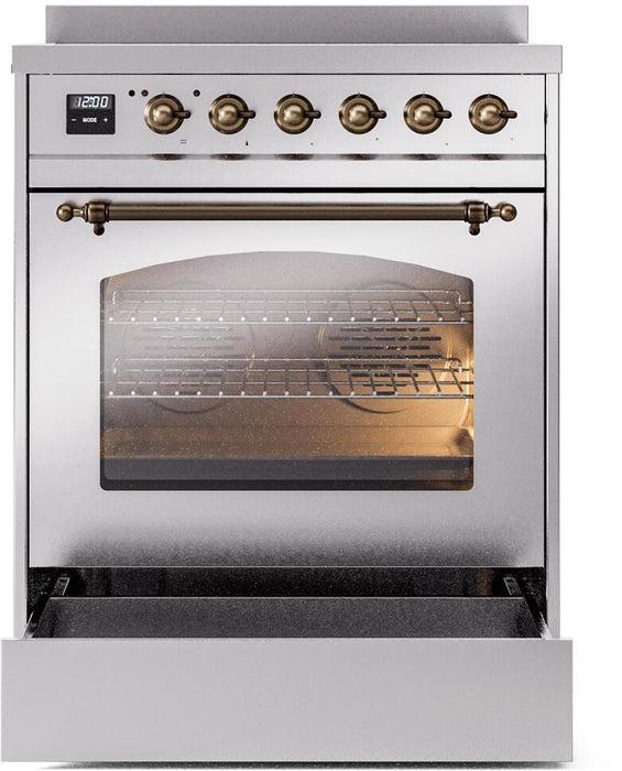 ILVE Nostalgie II 30" Induction Range with Element Stove and Electric Oven in Stainless Steel with Bronze Trim, UPI304NMPSSB